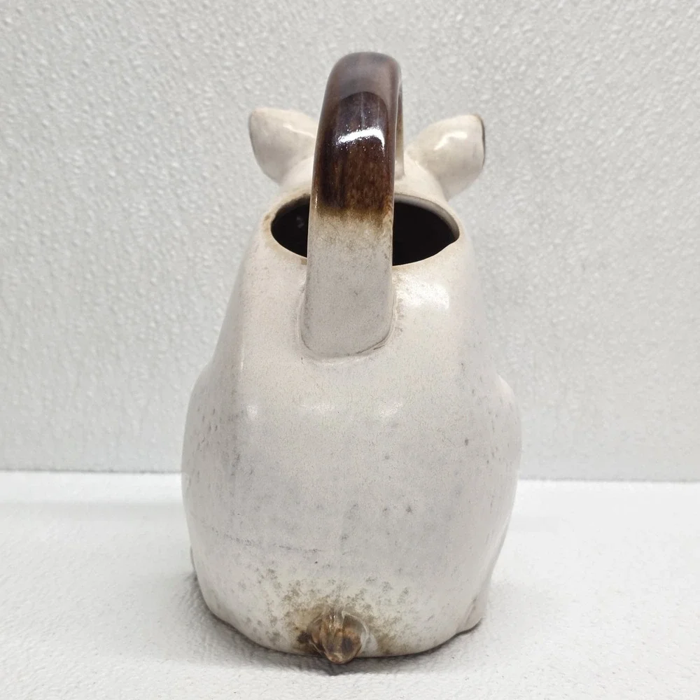 Vintage Ceramic White Pig Pitcher Watering Can Heavy Farm Stoneware